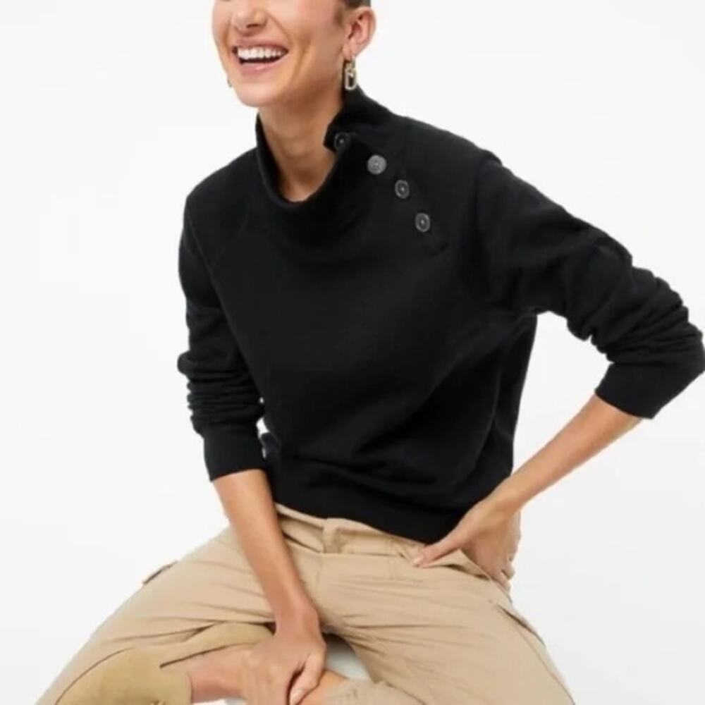 J.Crew Black Asymmetrical Button Turtleneck Sweatshirt, Size XXS, KB343